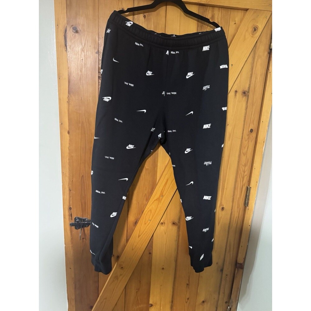 Nike Mens Club Fleece Brushed-Back Allover Print Joggers Black XXL